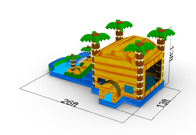 5 in 1 Tropical Bounce & Double Slide Combo Inflatable - Wet or Dry