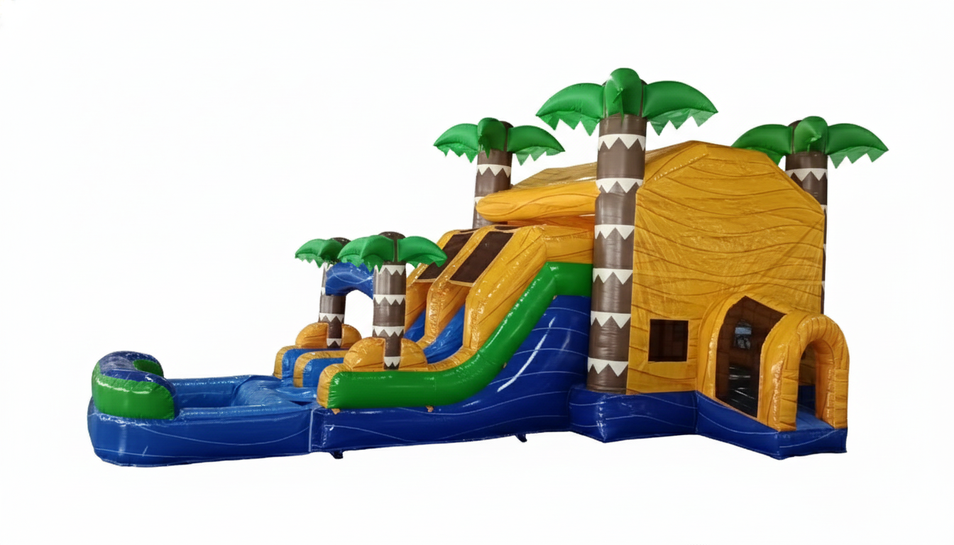 5 in 1 Tropical Bounce & Double Slide Combo Inflatable - Wet or Dry